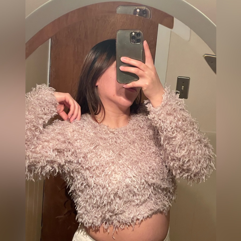 Fuzzy Lavender Crop Sweater
